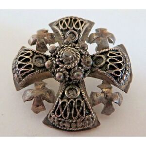 925 Sterling Silver Jerusalem Brooch Pendant Pin Jewelry Filagree Antique